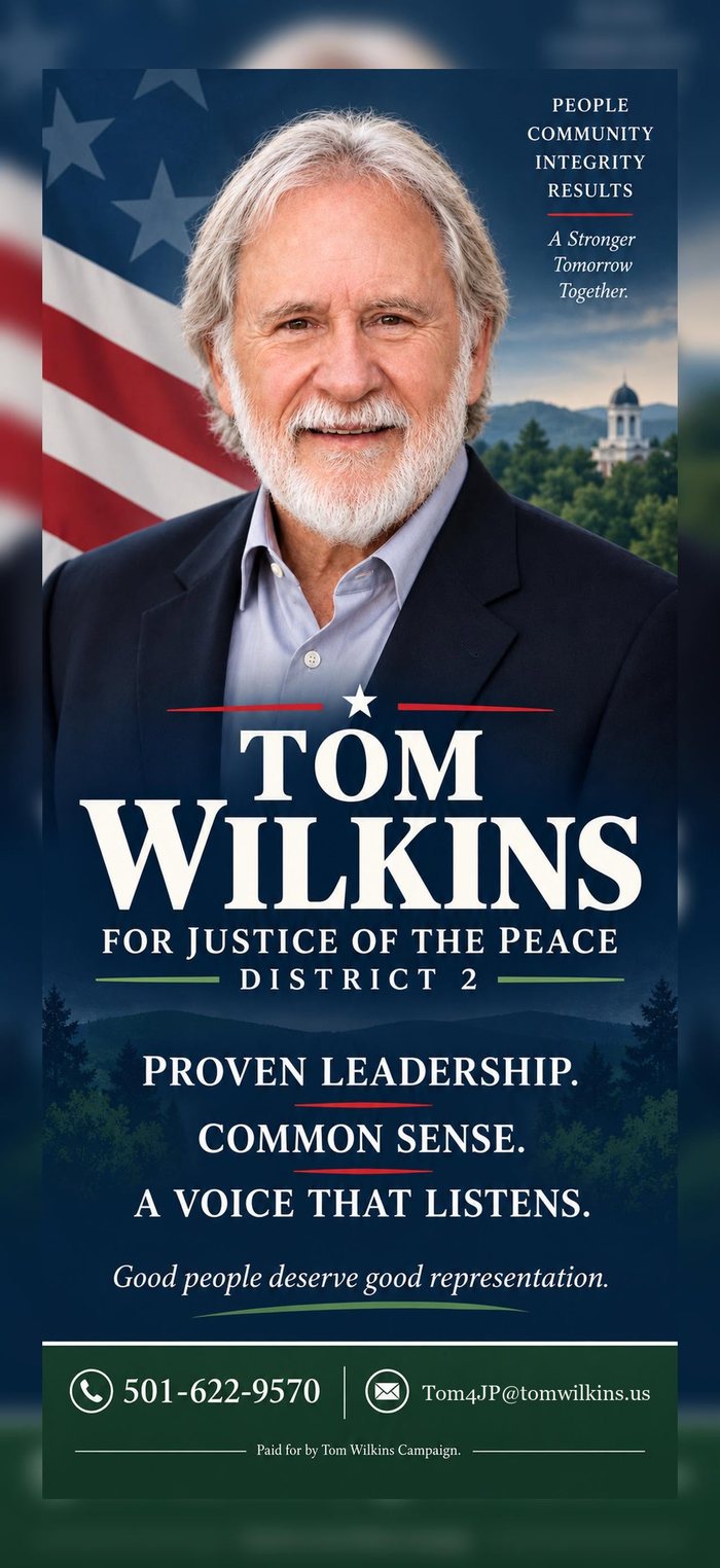 Tom Wilkins for Justice of the Peace District 2 campaign card: Proven Leadership. Common Sense. A Voice That Listens.